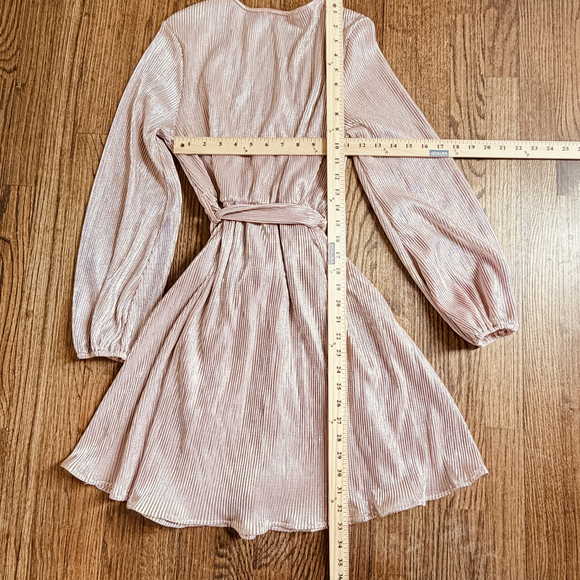 Sbetro Metallic Rose Gold Wrap pull over barrel long sleeve dress  pink art deco - Picture 5 of 7